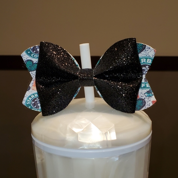 Accessories - Black Glitter Starbucks Bow Straw Topper
